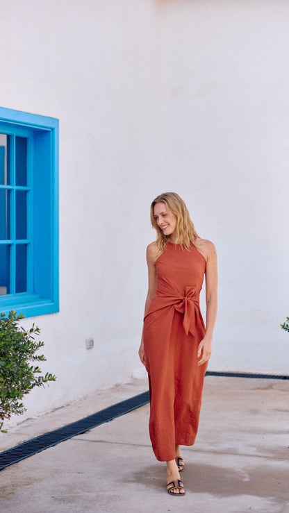 VESTIDO ANA LINO TERRACOTA