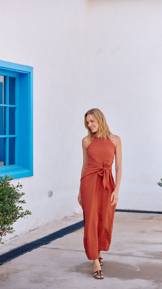 VESTIDO ANA LINO TERRACOTA
