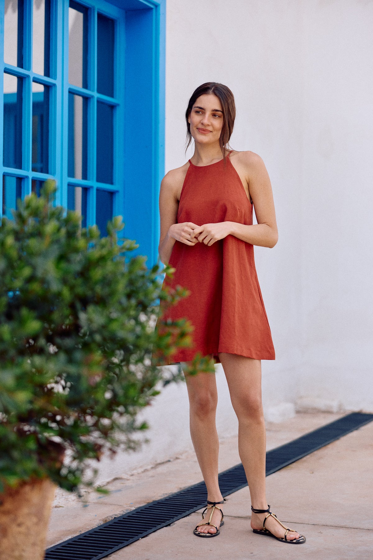 VESTIDO JULIETA LINO TERRACOTA