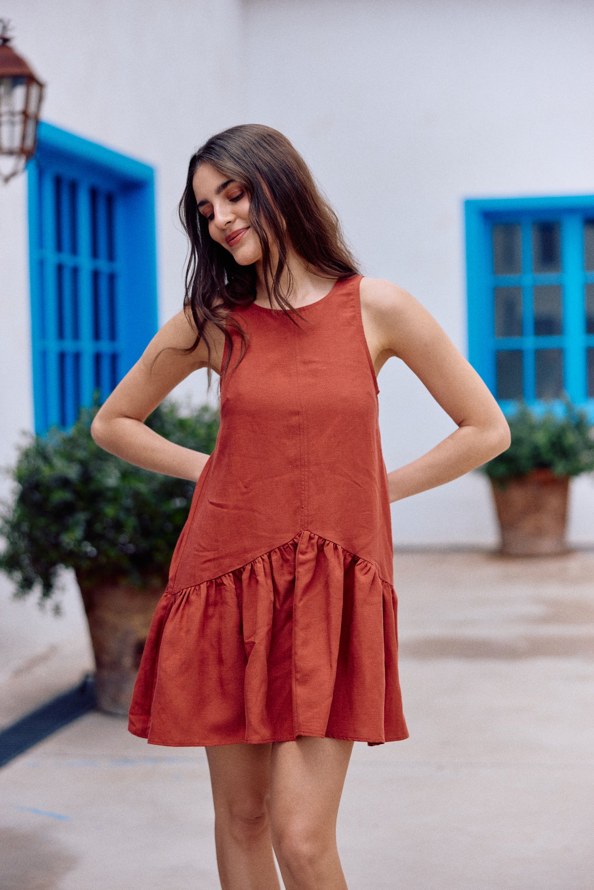 VESTIDO LUCIA LINO TERRACOTA
