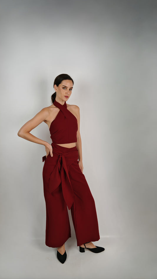Pantalón Sara Cupro Burdeo