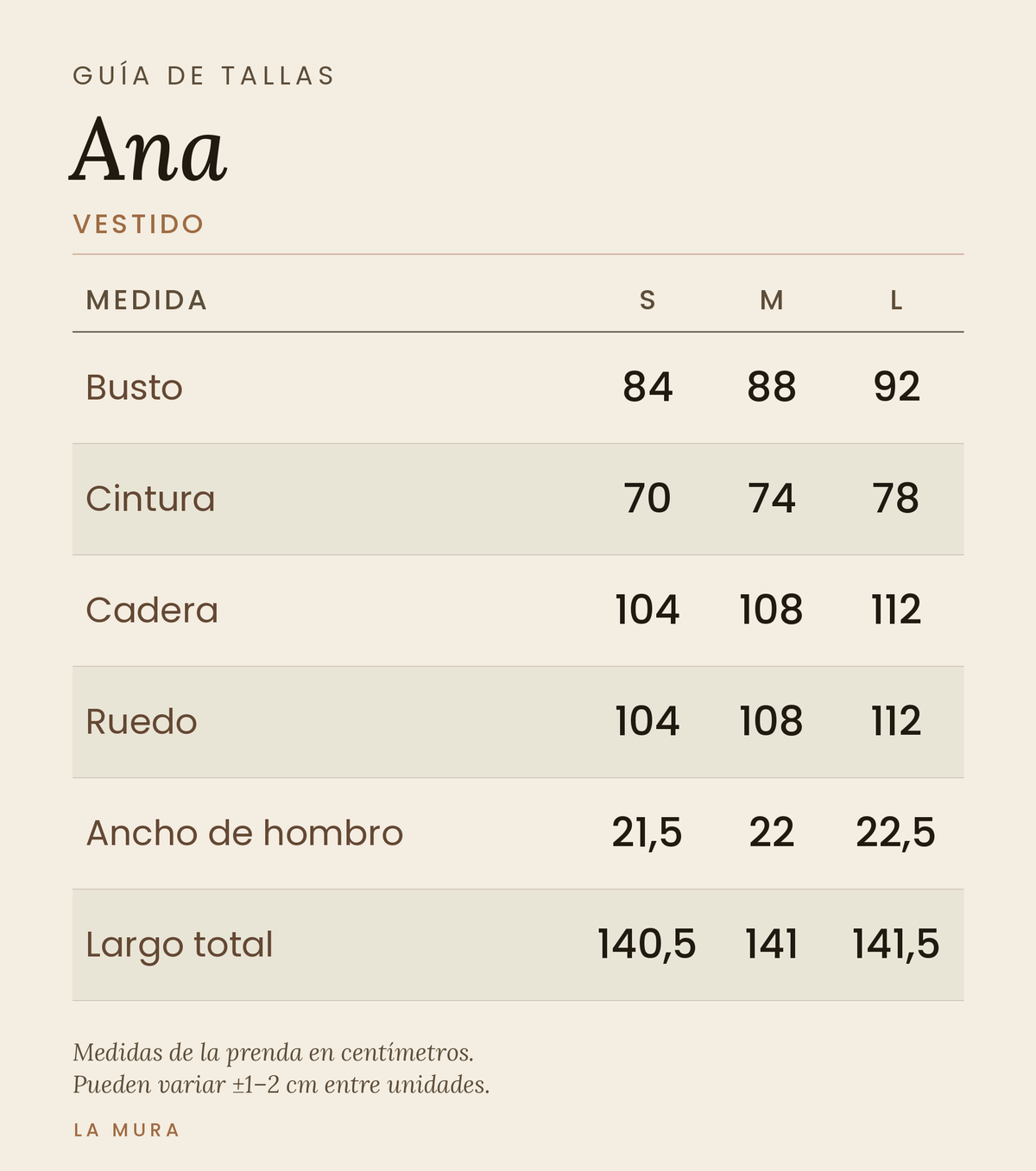Guía de tallas VESTIDO ANA LINO NEGRO