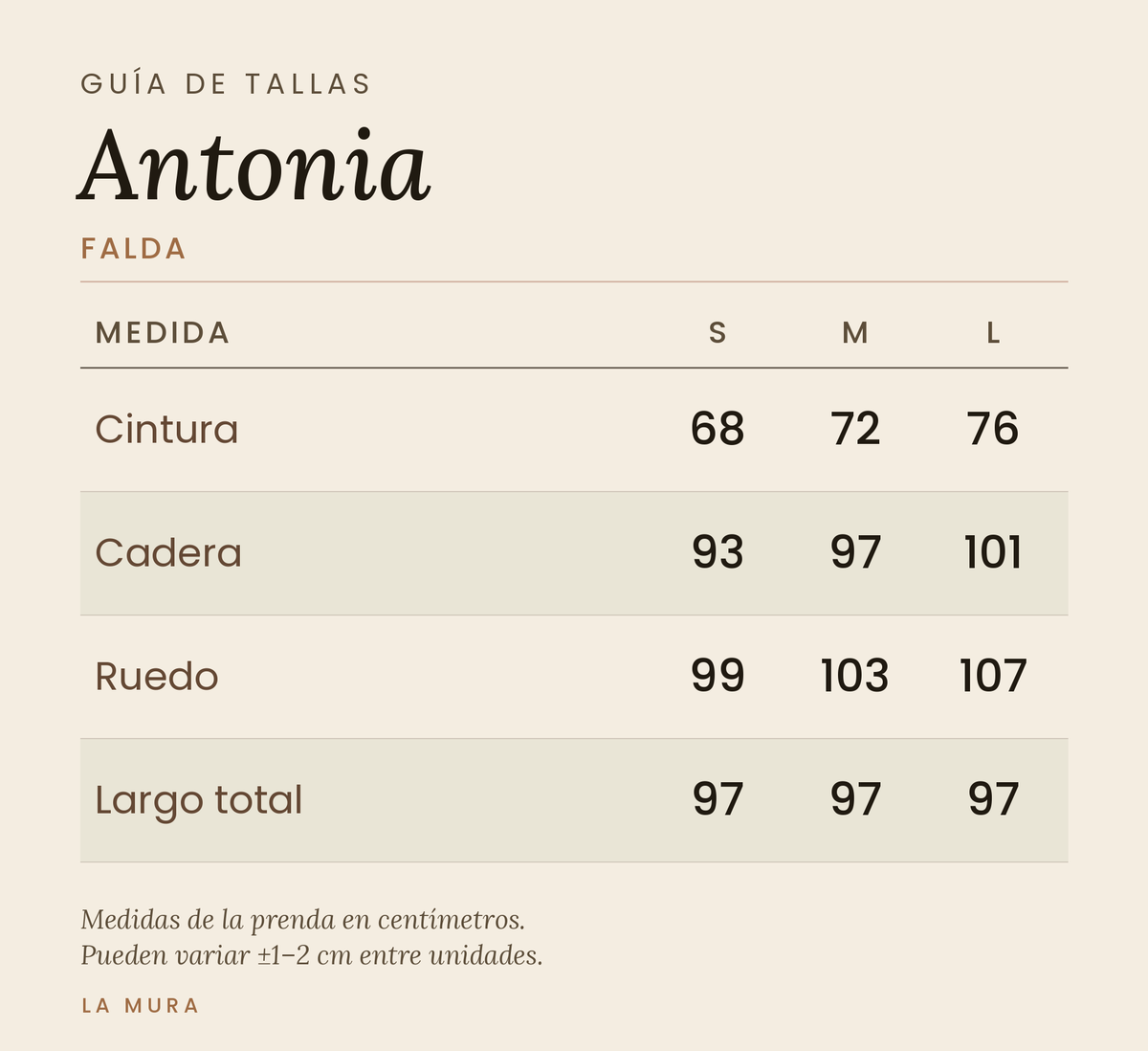 Guía de tallas FALDA ANTONIA LINO BERENJENA