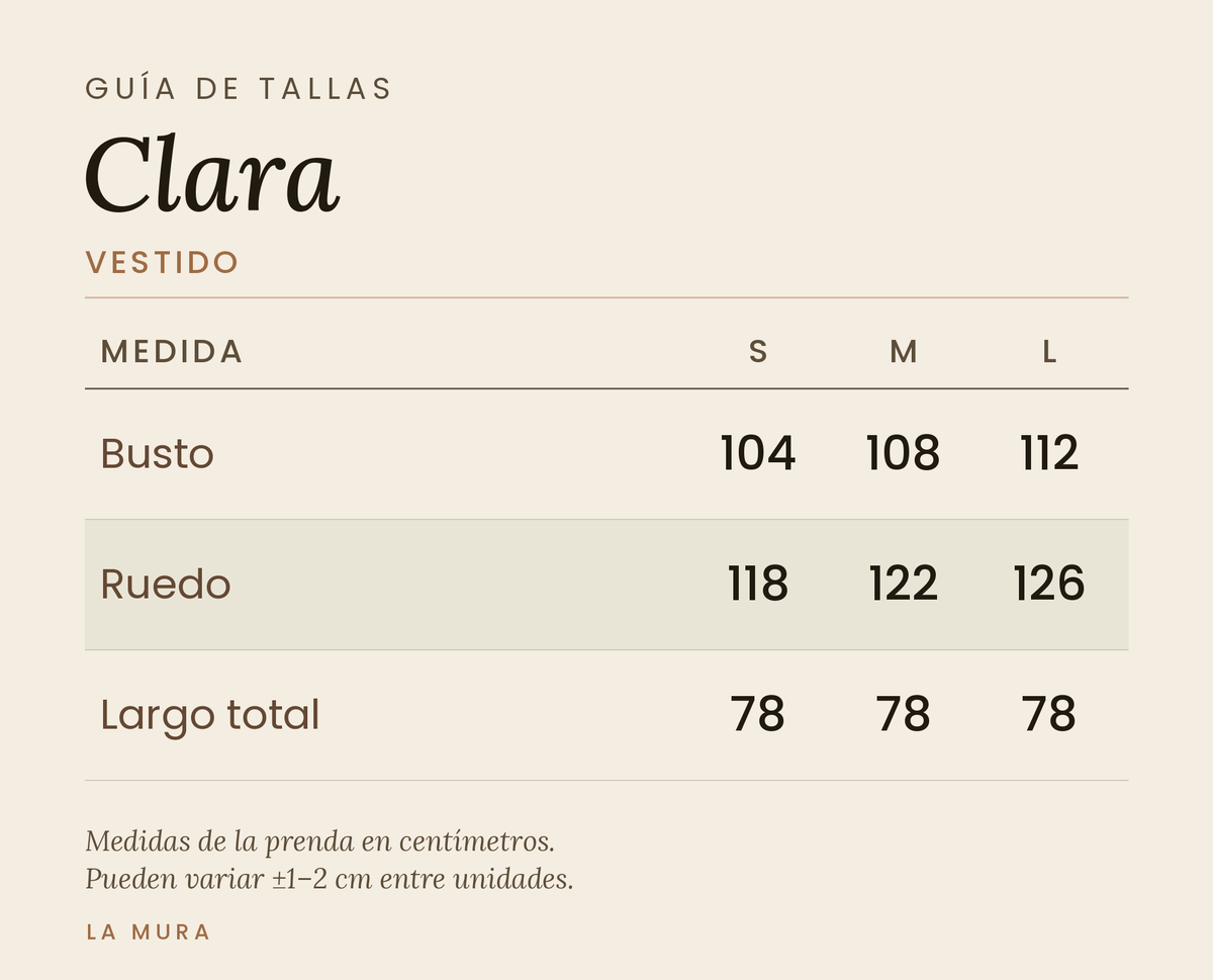 Guía de tallas VESTIDO CLARA LINO CHOCOLATE