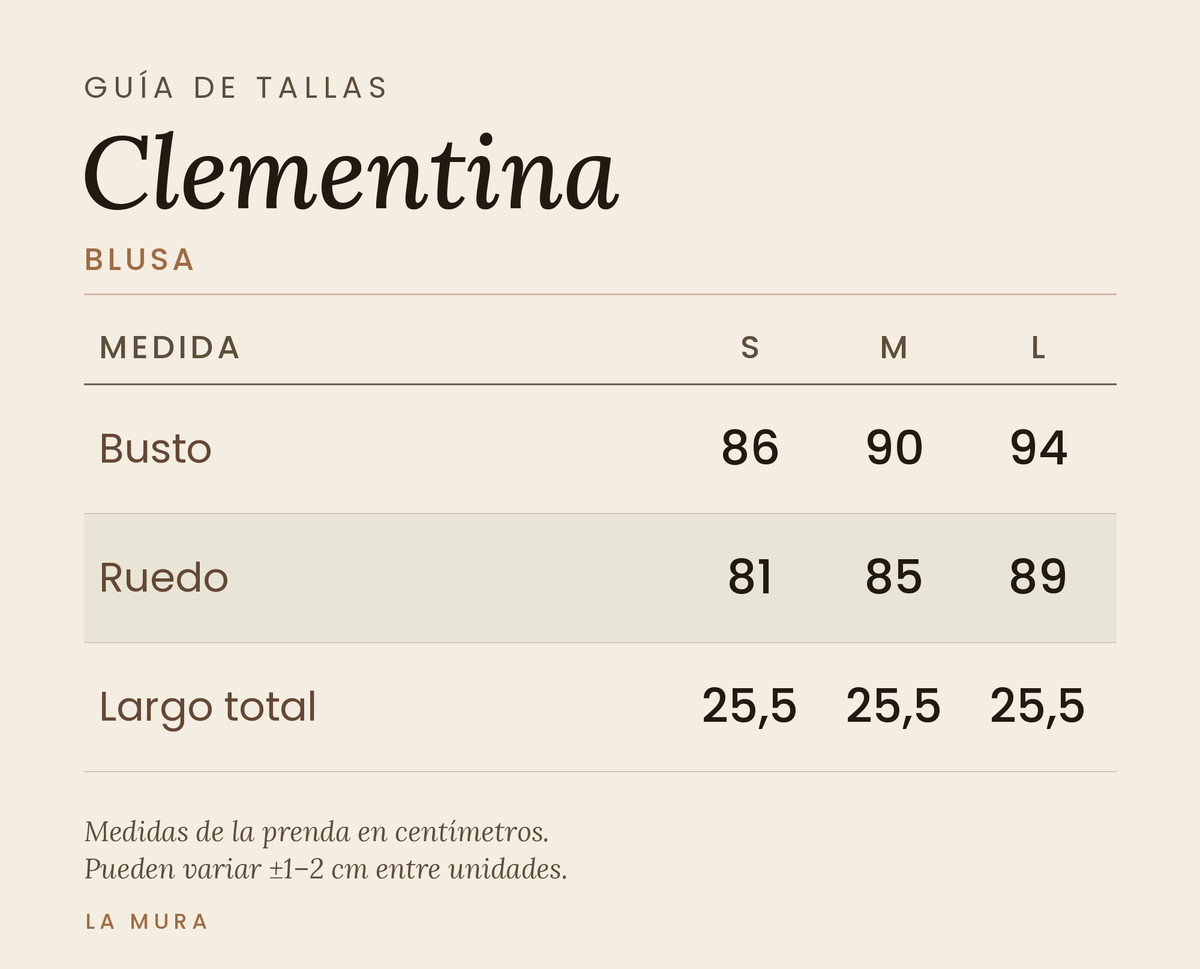 Guía de tallas BLUSA CLEMENTINA LINO CHOCOLATE