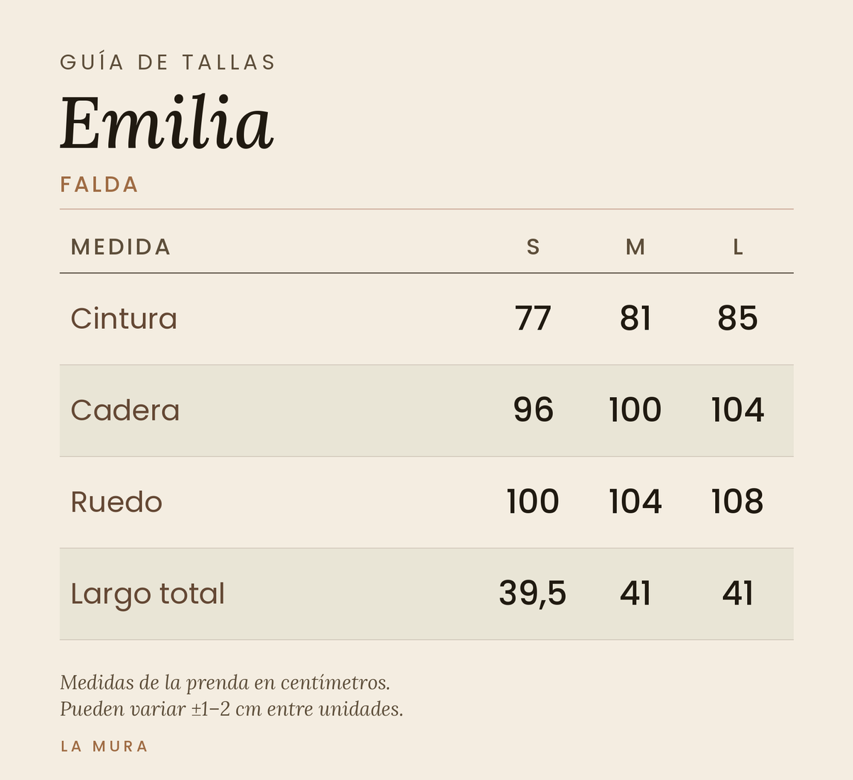 Guía de tallas FALDA EMILIA LINO CHOCOLATE