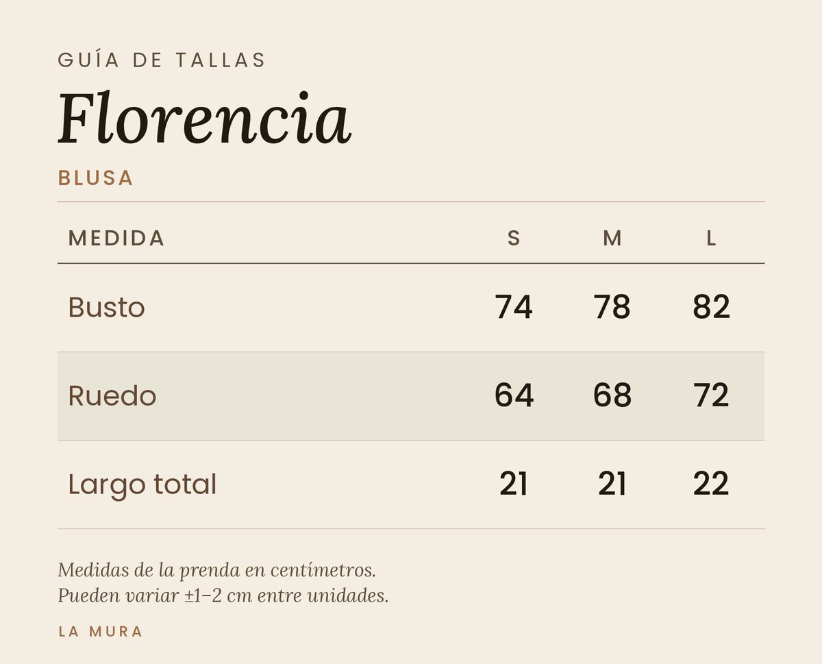 Guía de tallas BLUSA FLORENCIA LINO CHOCOLATE