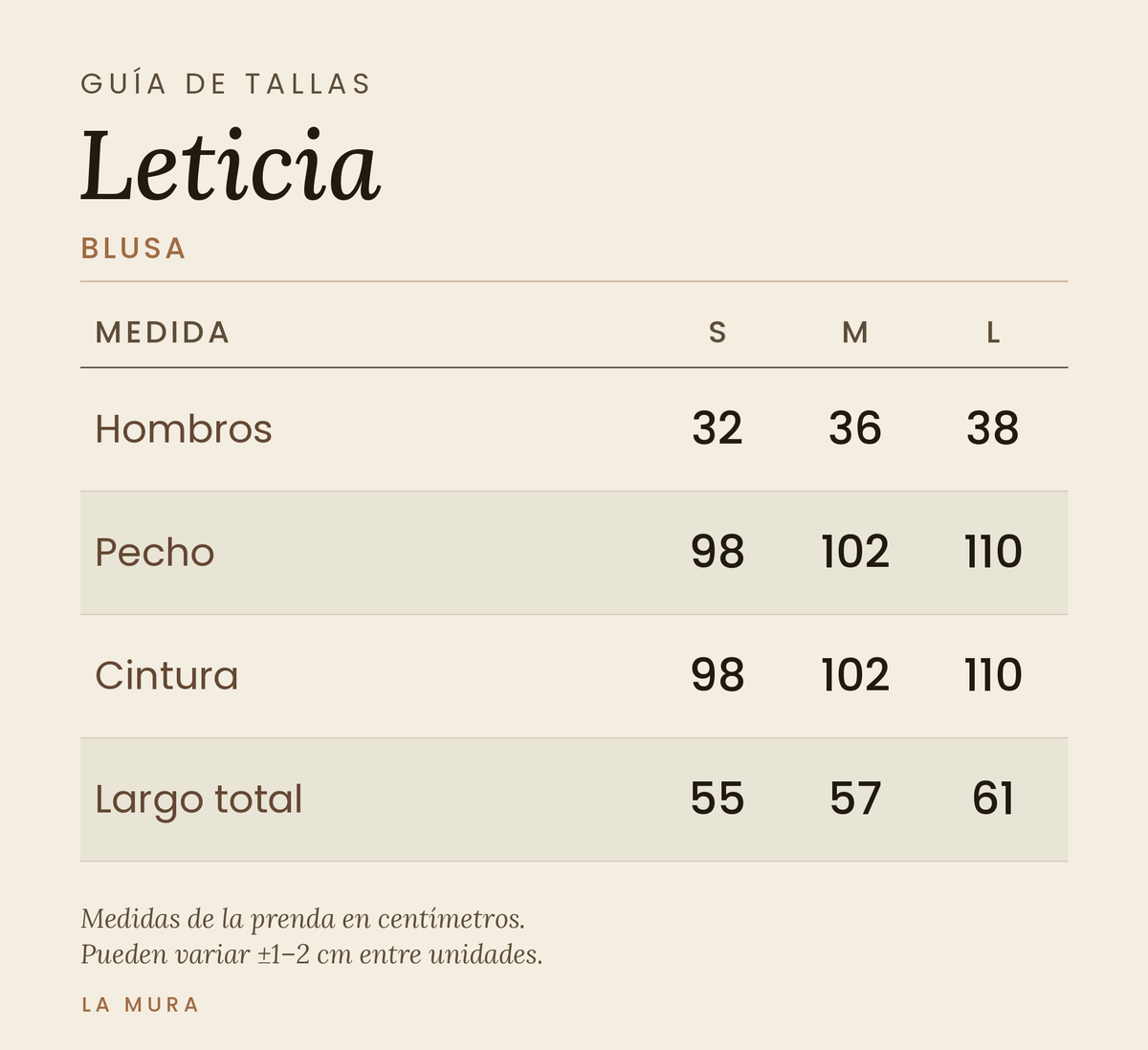 Guía de tallas BLUSA LETICIA LINO NEGRO