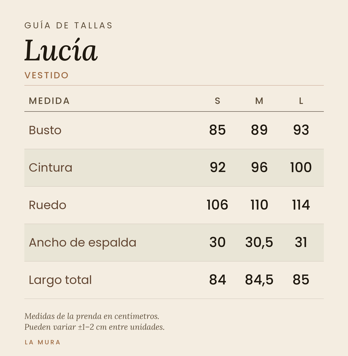 Guía de tallas VESTIDO LUCIA LINO NEGRO
