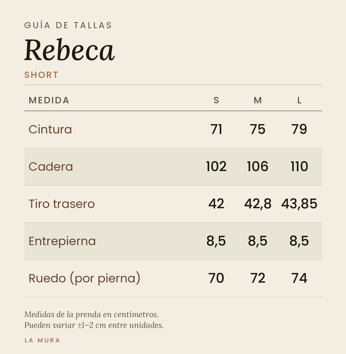 Guía de tallas SHORT REBECA LINO CHOCOLATE