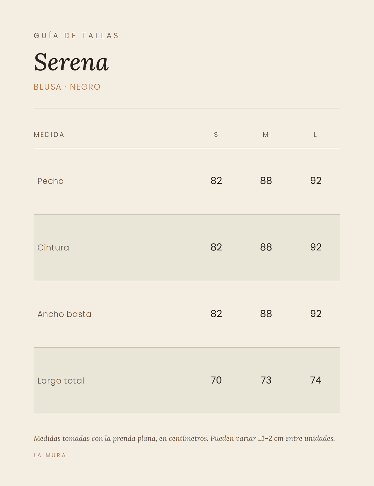Guía de tallas BLUSA SERENA NEGRO