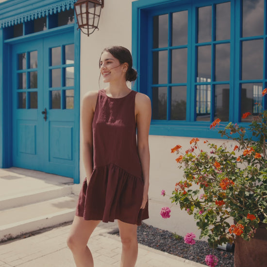 Vestido Lucía Lino Berenjena