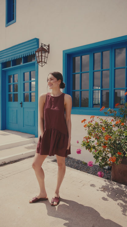 Vestido Lucía Lino Berenjena