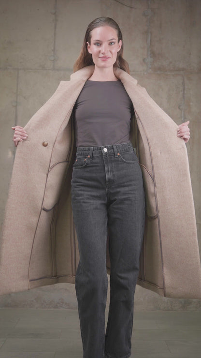 ABRIGO LEONOR BEIGE 100% LANA